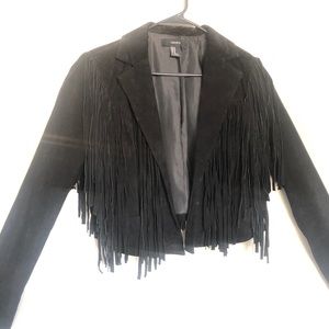 Cropped fringe suede jacket